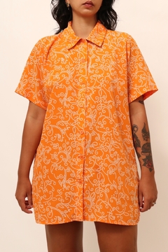 Camisa vestido laranja vintage estampa - comprar online