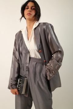conjunto blazer + calça cintura alta acetinado - loja online