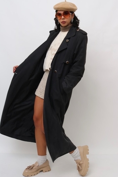 trenc coat preto aveludado vintage - loja online