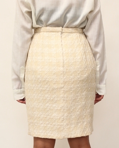 Saia cintura alta creme textura lã vintage na internet
