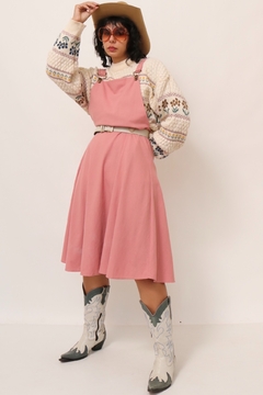 vestido jardineira rosa vintage - comprar online