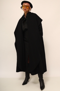 Casaco longo preto capa 100% lã - comprar online