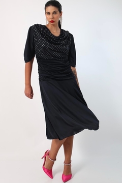 Vestido drapeado aplique brilho ombreira - comprar online
