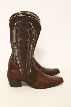 Bota marrom 100% couro western 35 - loja online