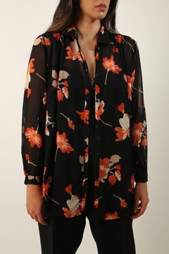 camisa transparencia flores vintage - loja online