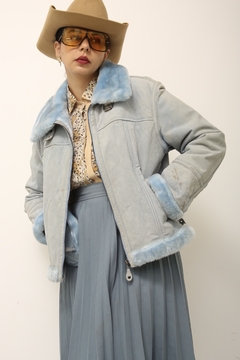 Jaqueta azul 100% couro forro pelucia - comprar online