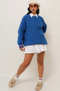 Pulover azul tricot litras colege vermelho barra - loja online