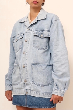 Jaqueta estilo parka jeans com bordado costas na internet