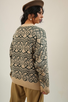 Pulôver tricot estampa marrom vintage