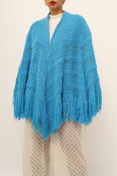 Poncho manta azul franjas vintage - loja online