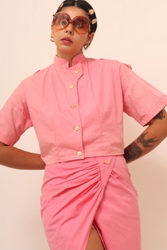 Conjunto cropped + saia rosa algodão na internet