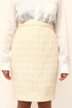 Saia cintura alta creme textura lã vintage - comprar online
