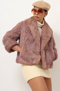 casaco de pele forrado rosa manga 7/8 - loja online