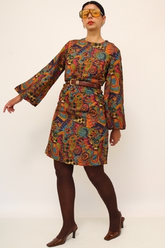 Imagem do Vestido brilho manga flare vintage 60´s forrado