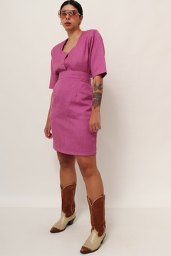 Imagem do conjunto saia + camisa rosa estilo linho