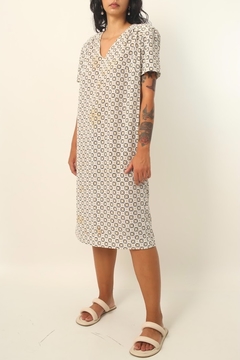 vestido midi retangulos ombreira vintage - comprar online