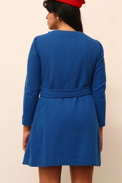 Vestido azul curto vintage estilo lã - loja online