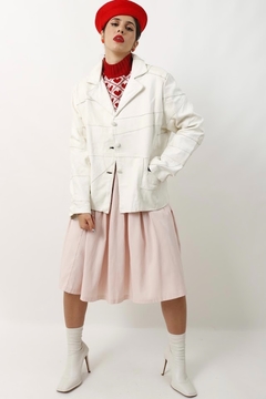 jaqueta couro branco recortes forrado - loja online
