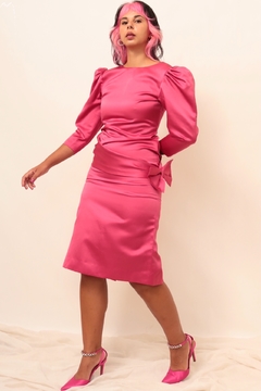 Vestido rosa acetinado vintage laço - Capichó Brechó