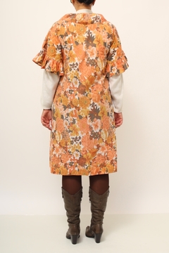 Vestido estampado flores laranja vintage - comprar online