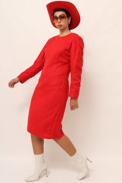 vestido vermelho lã forrado vintage - comprar online
