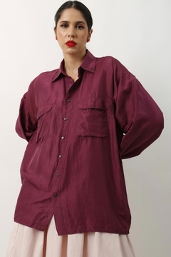 camisa 100 % seda roxa ampla GG