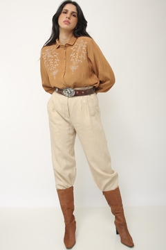 Camisa CEA vintage bordado western marrom ombreira - comprar online