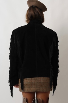 Jaqueta franja preta forrada vintage - loja online