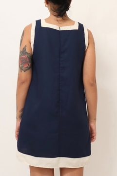 vestido marinho detalhe off white - loja online