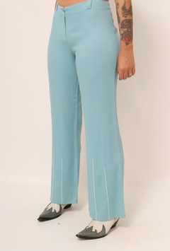 Conjunto azul 70´s cintura baixa calça + blusa