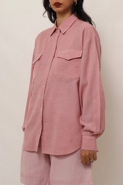 camisa xadrez rosa vintage manga longa