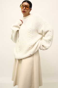 Maxi pulover branco gola V - comprar online