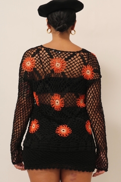 Blusa manga longa crochet flores bordada - loja online