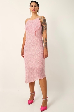 Vestido levinho rosa recorte babado - comprar online