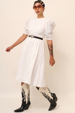 Vestido branco manga bufante rodado vintage 60´s