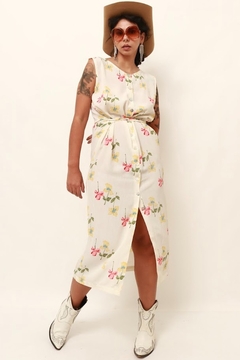 vestido floral vintage fenda frente - comprar online