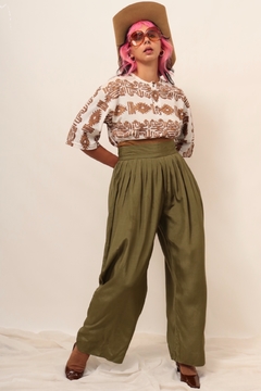 Calça verde cintura alta pantalona det marrom - loja online