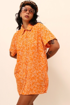 Camisa vestido laranja vintage estampa - Capichó Brechó