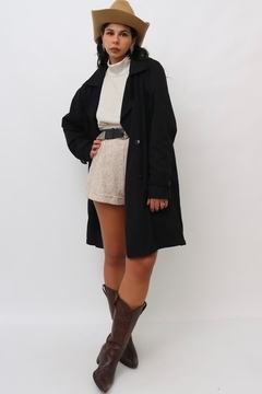 casaco estilo trenc coat preto aveludado - comprar online