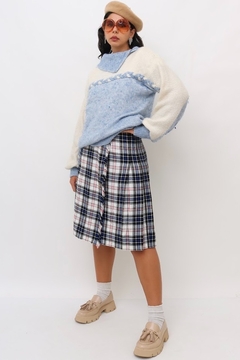 gola alta azul com off vintage tricot - comprar online
