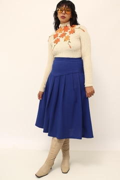 Gola tricot malha flores laranja vintage - loja online