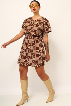 Vestido vaquinha estampa marrom vintage na internet