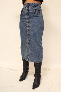 Saia Midi cintura alta jeans vintage - comprar online