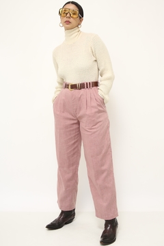Calça cintura alta rosa linho na internet