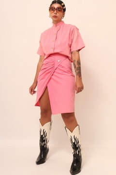 Conjunto cropped + saia rosa algodão