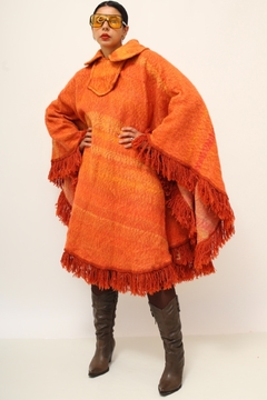 Poncho laranja franjas vintage - comprar online