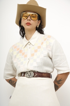 Camisa linho quadrados color vintage - comprar online