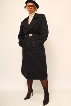 Trench coat preto classico forrado - comprar online