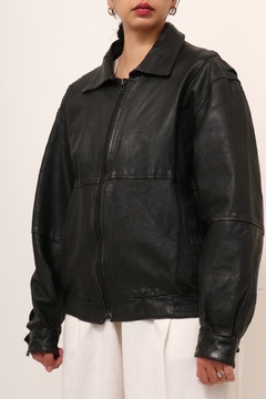 jaqueta couro forrada bomber preta vintage - comprar online