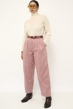 Calça cintura alta rosa linho - comprar online